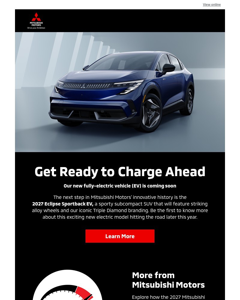 Screenshot of email sent to a Mitsubishi cars Newsletter subscriber