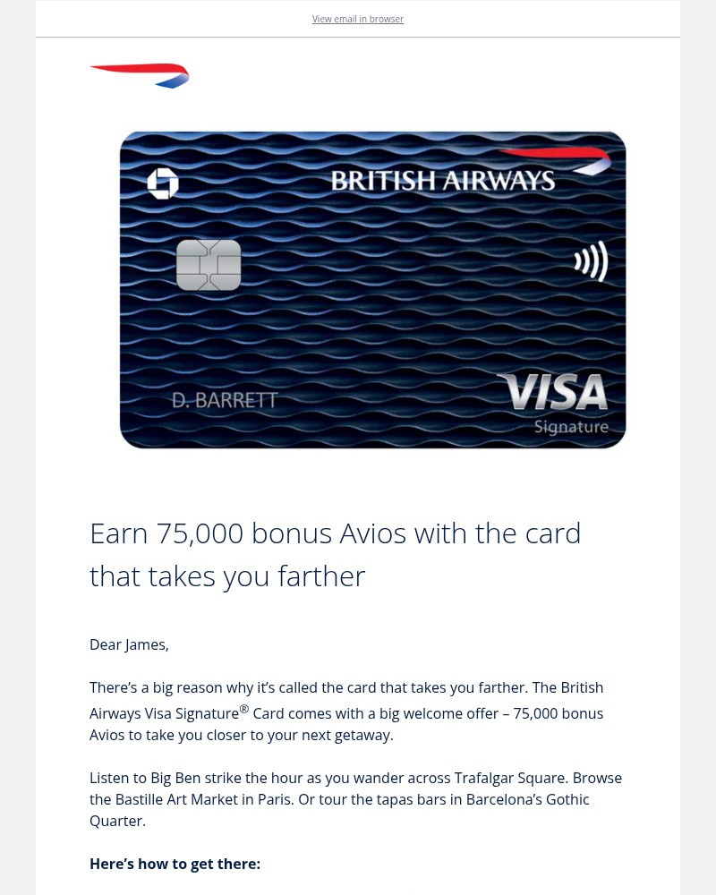 Screenshot of email sent to a British Airways Registered user