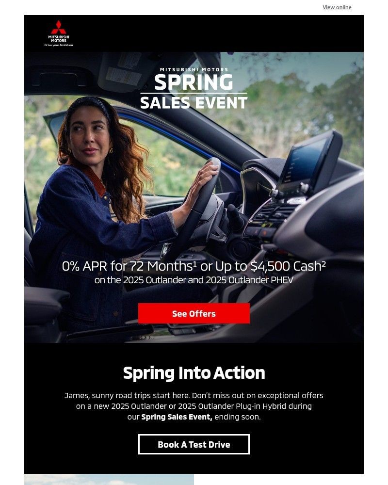 Screenshot of email sent to a Mitsubishi cars Newsletter subscriber