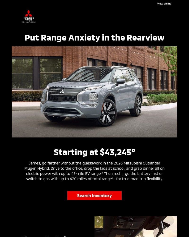 Screenshot of email sent to a Mitsubishi cars Newsletter subscriber