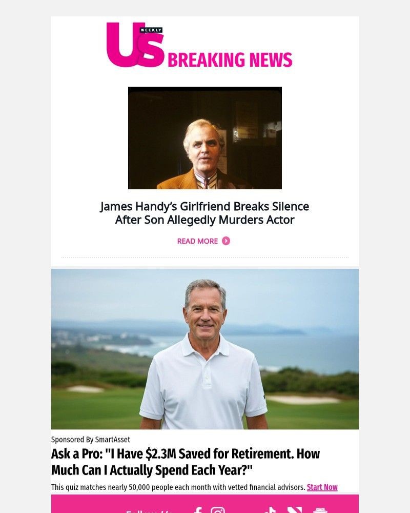 Screenshot of email sent to a Us Weekly Newsletter subscriber