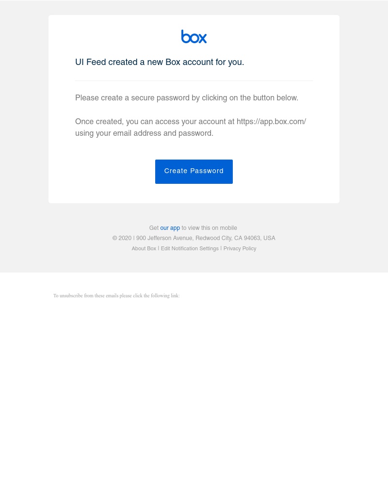 Screenshot of email sent to a Box Invited user