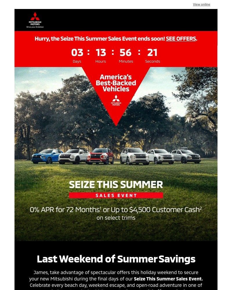Screenshot of email sent to a Mitsubishi cars Newsletter subscriber