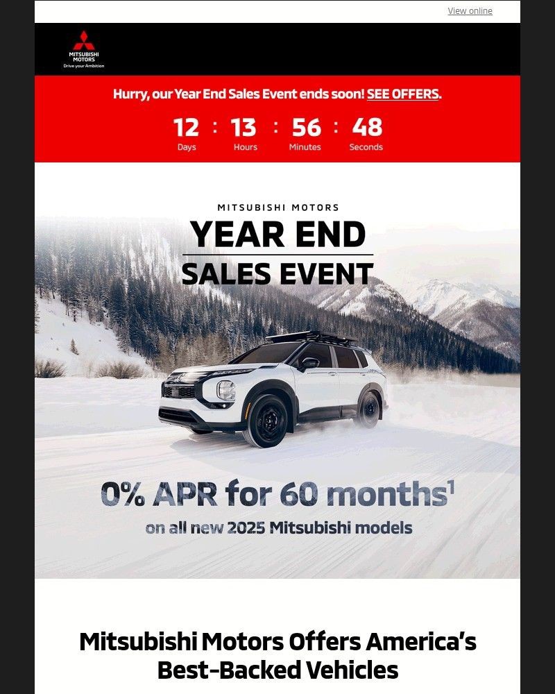 Screenshot of email sent to a Mitsubishi cars Newsletter subscriber