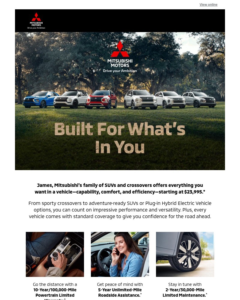 Screenshot of email sent to a Mitsubishi cars Newsletter subscriber