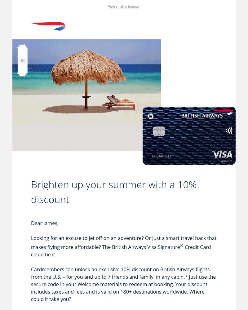 Screenshot of email sent to a British Airways Registered user