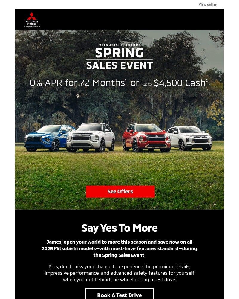 Screenshot of email sent to a Mitsubishi cars Newsletter subscriber