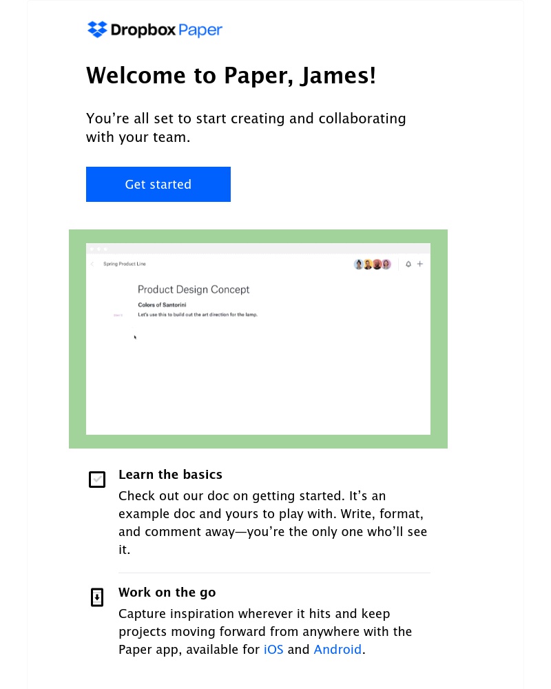 Screenshot of email with subject /media/emails/james-your-first-dropbox-paper-doc-is-ready-cropped-d6da1e4a.jpg