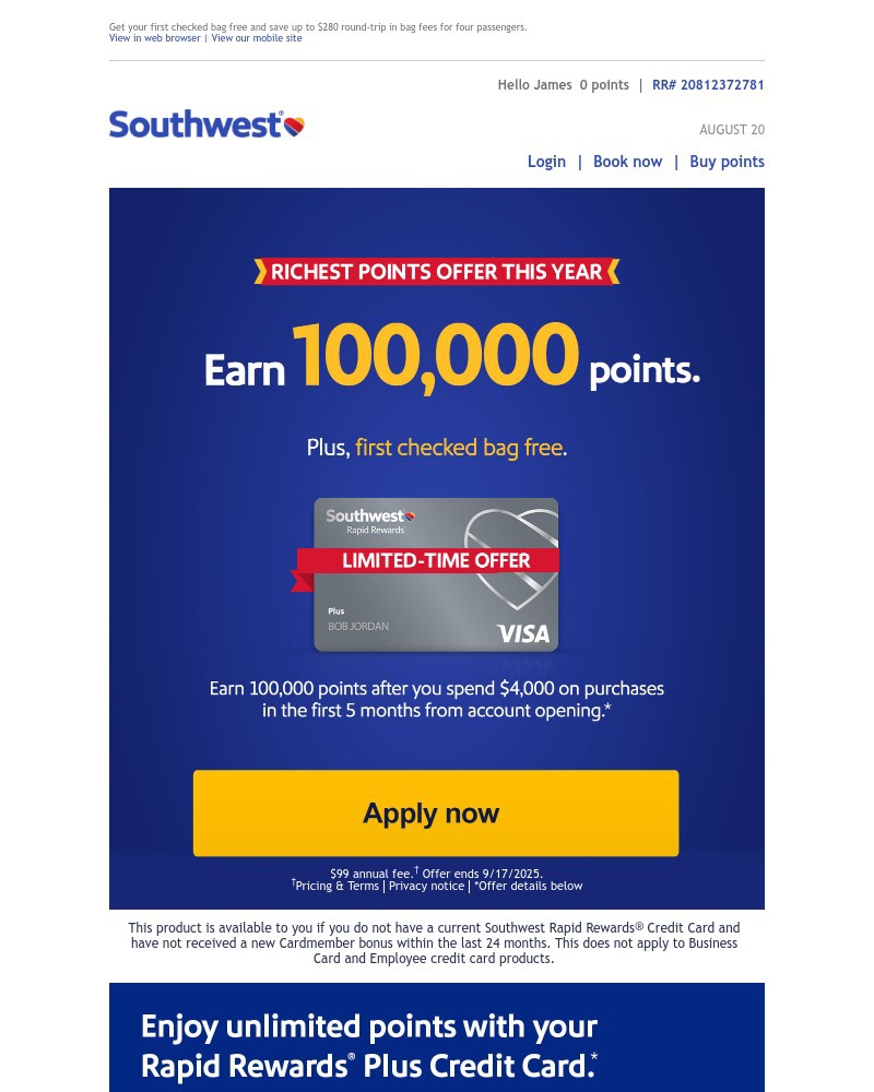 Screenshot of email with subject /media/emails/james-youre-invited-earn-100000-bonus-points-and-first-checked-bag-free-f9f025-cr_y8HIjB9.jpg