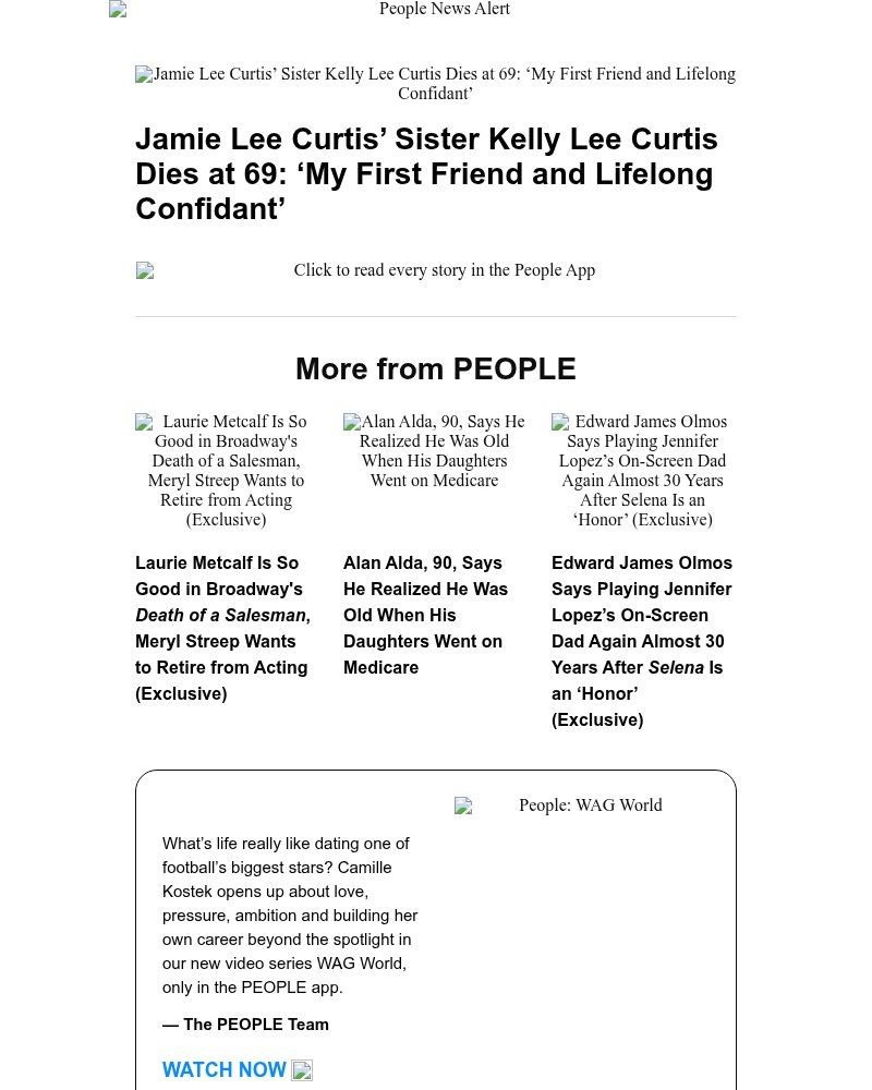 Screenshot of email sent to a People Newsletter subscriber