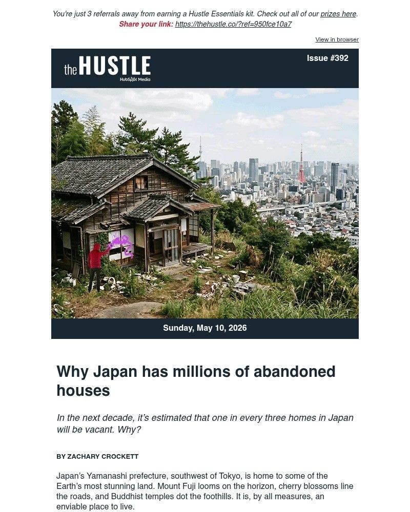 Screenshot of email sent to a The Hustle Newsletter subscriber