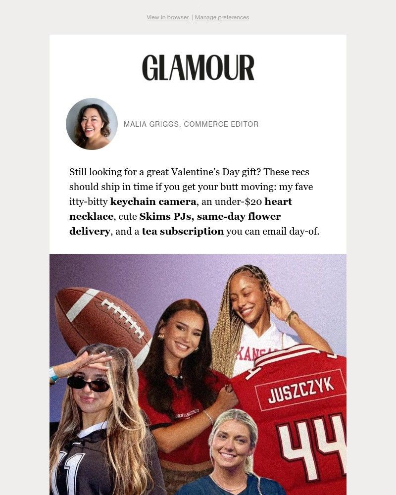 Screenshot of email sent to a Glamour Newsletter subscriber