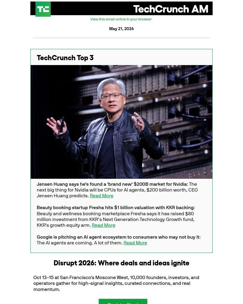 Screenshot of email sent to a Techcrunch Newsletter subscriber