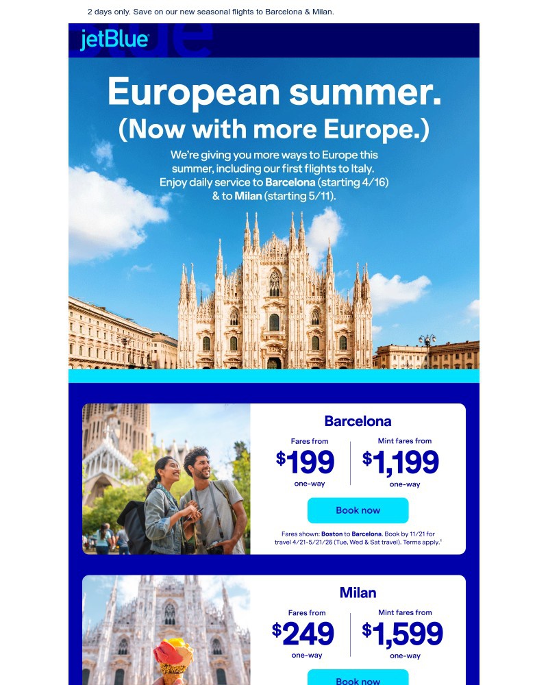 Screenshot of email sent to a JetBlue Registered user