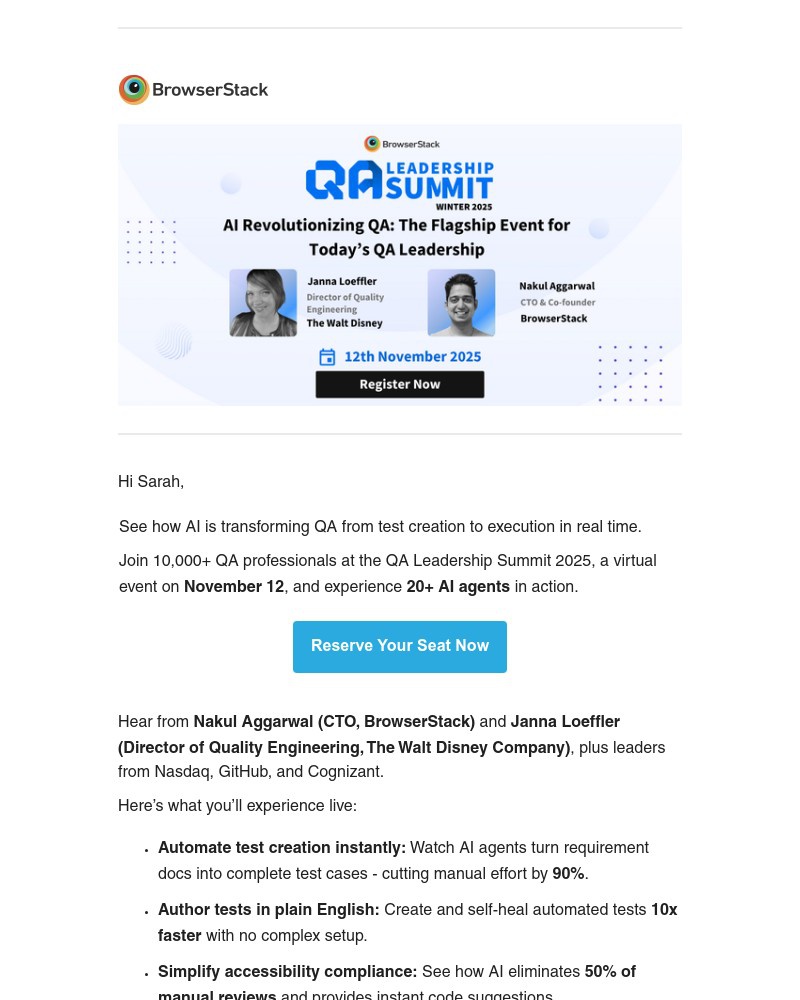 Screenshot of email sent to a BrowserStack Trial user