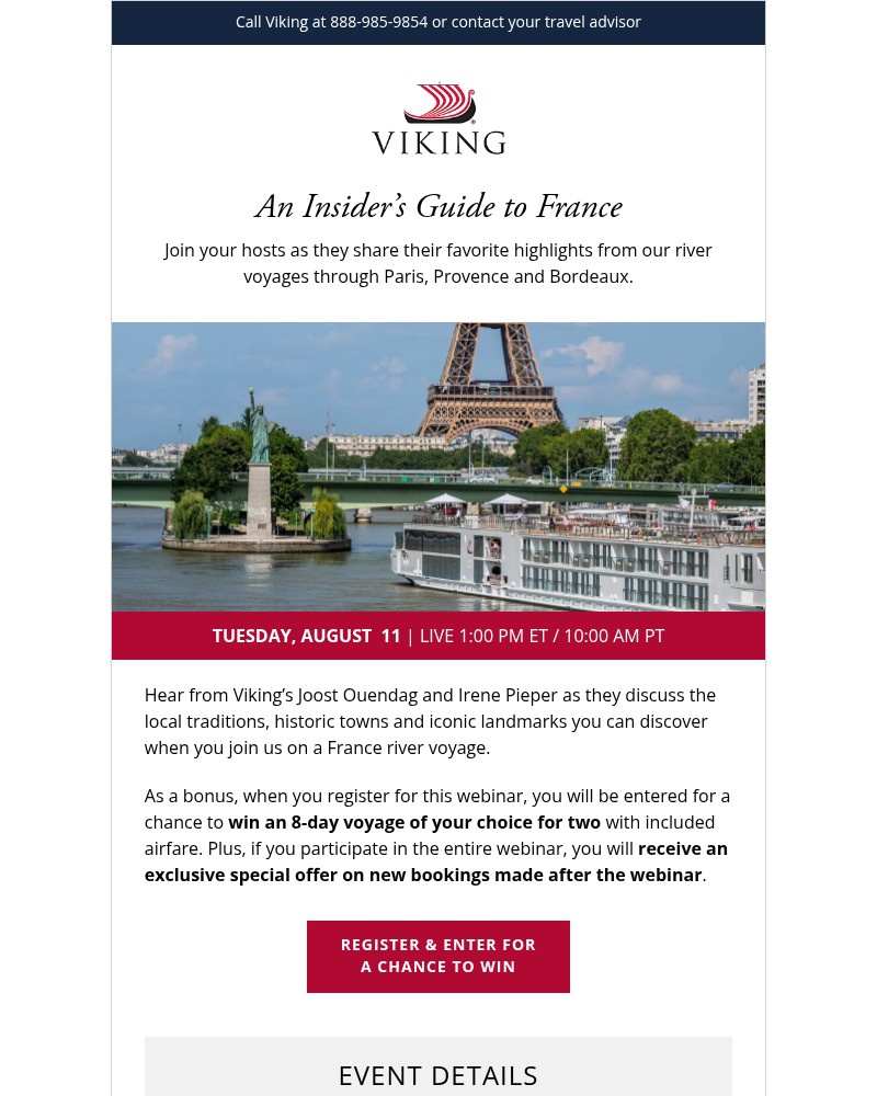 Screenshot of email sent to a Viking Cruises Newsletter subscriber
