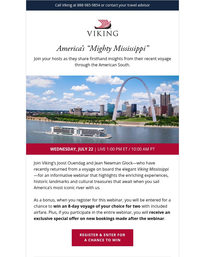 Screenshot of email sent to a Viking Cruises Newsletter subscriber