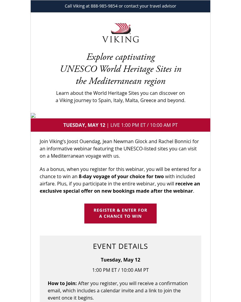 Screenshot of email sent to a Viking Cruises Newsletter subscriber