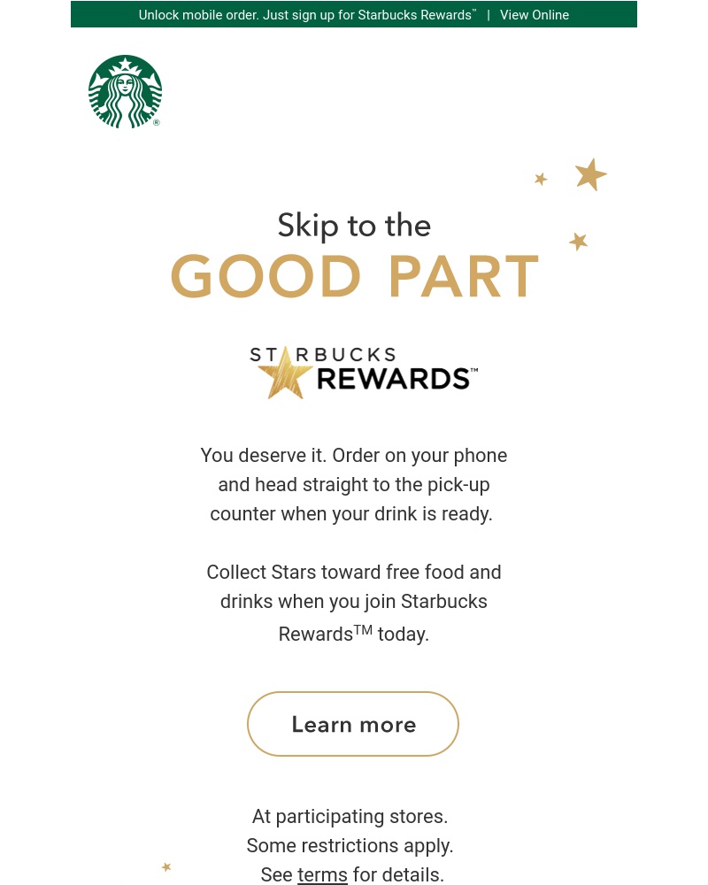 Screenshot of email sent to a Starbucks Newsletter subscriber