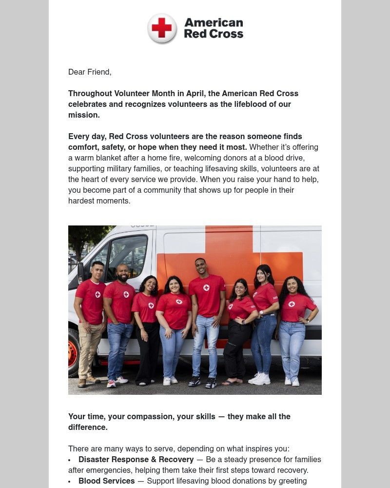 Screenshot of email sent to a American Red Cross Newsletter subscriber