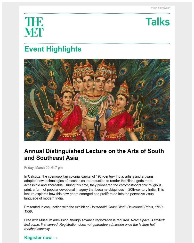 Screenshot of email sent to a The Metropolitan Museum of Art (The Met) Newsletter subscriber