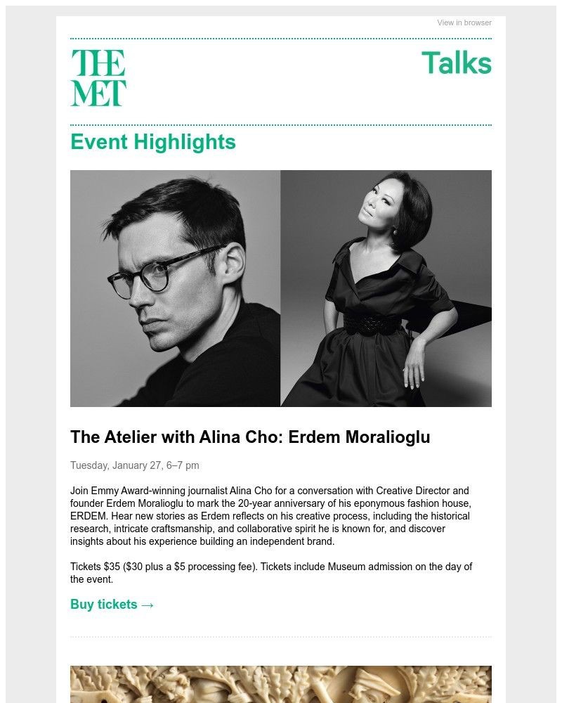 Screenshot of email sent to a The Metropolitan Museum of Art (The Met) Newsletter subscriber