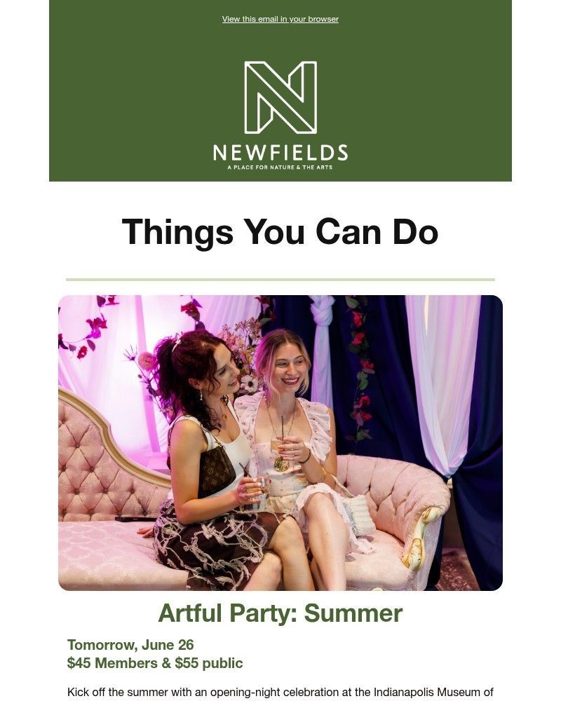 Screenshot of email sent to a Newfields Newsletter subscriber