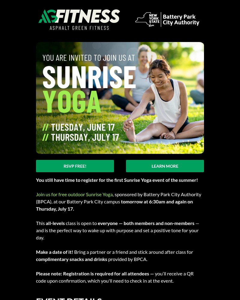 Screenshot of email sent to a Asphalt Green Newsletter subscriber