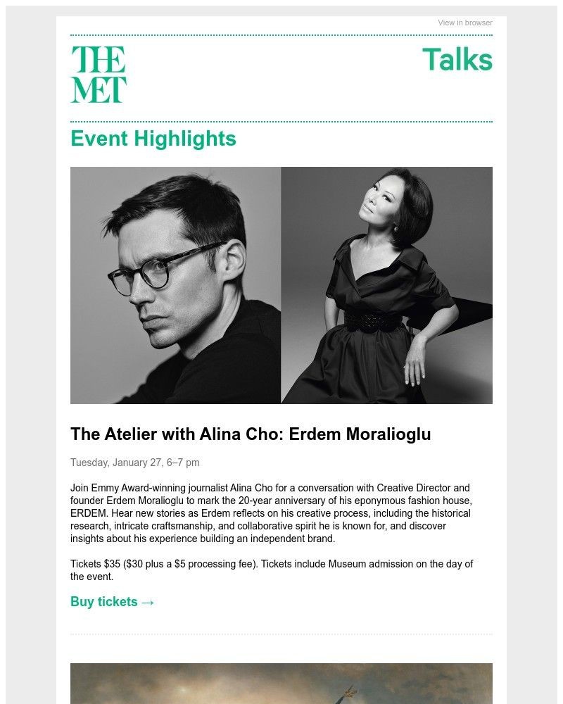 Screenshot of email sent to a The Metropolitan Museum of Art (The Met) Newsletter subscriber