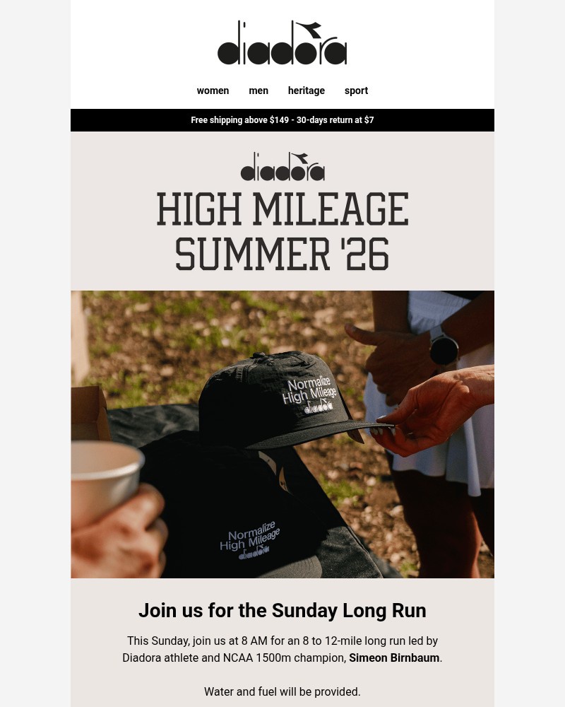 Screenshot of email sent to a Diadora Newsletter subscriber