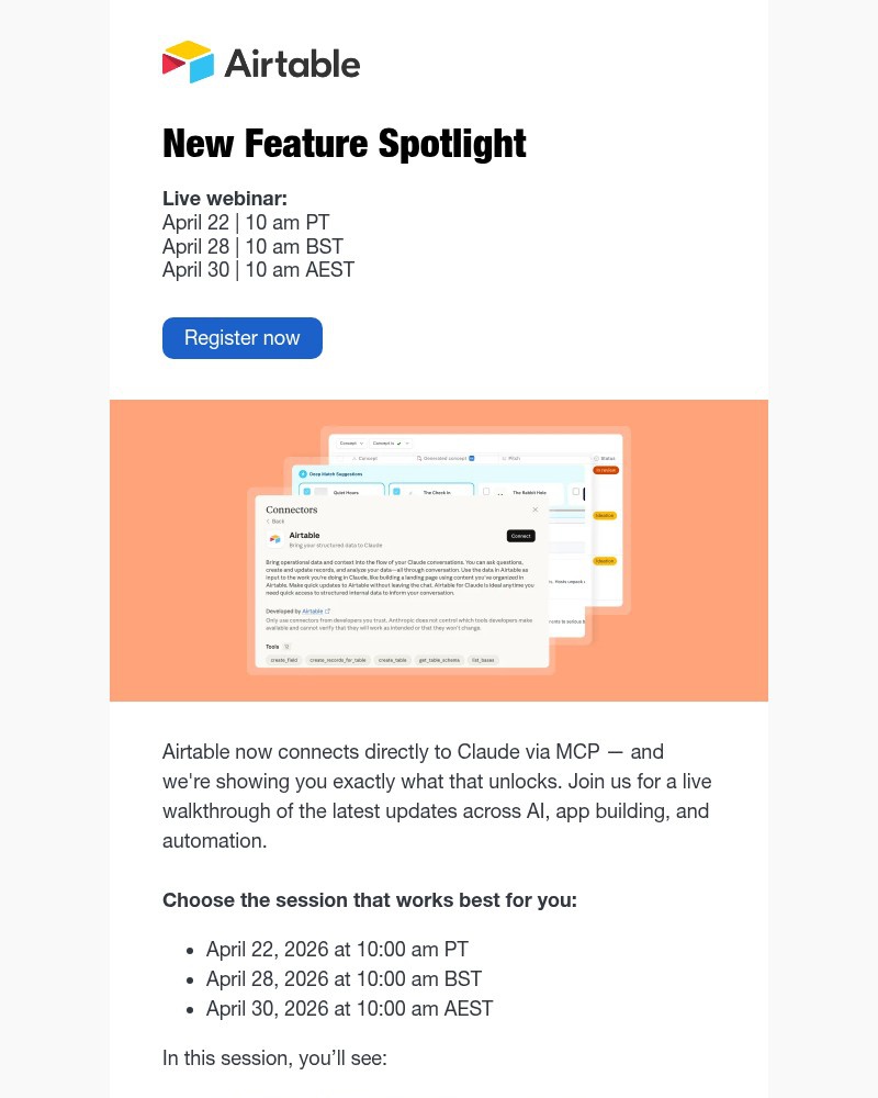 Screenshot of email sent to a Airtable Registered user