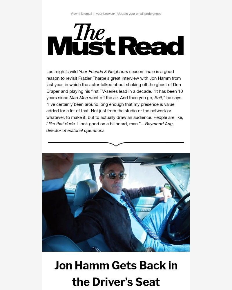 Screenshot of email sent to a GQ Newsletter subscriber