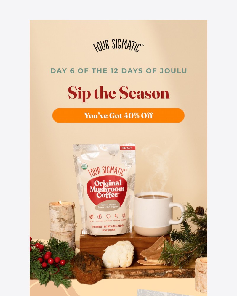 Screenshot of email sent to a Four Sigmatic Newsletter subscriber