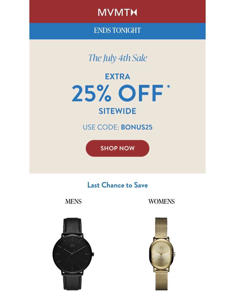 Screenshot of email sent to a MVMT Newsletter subscriber