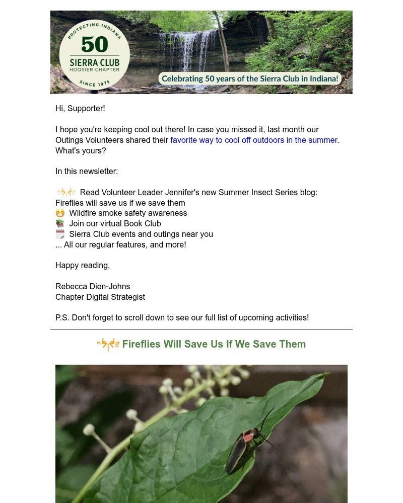 Screenshot of email sent to a Sierra Club Newsletter subscriber