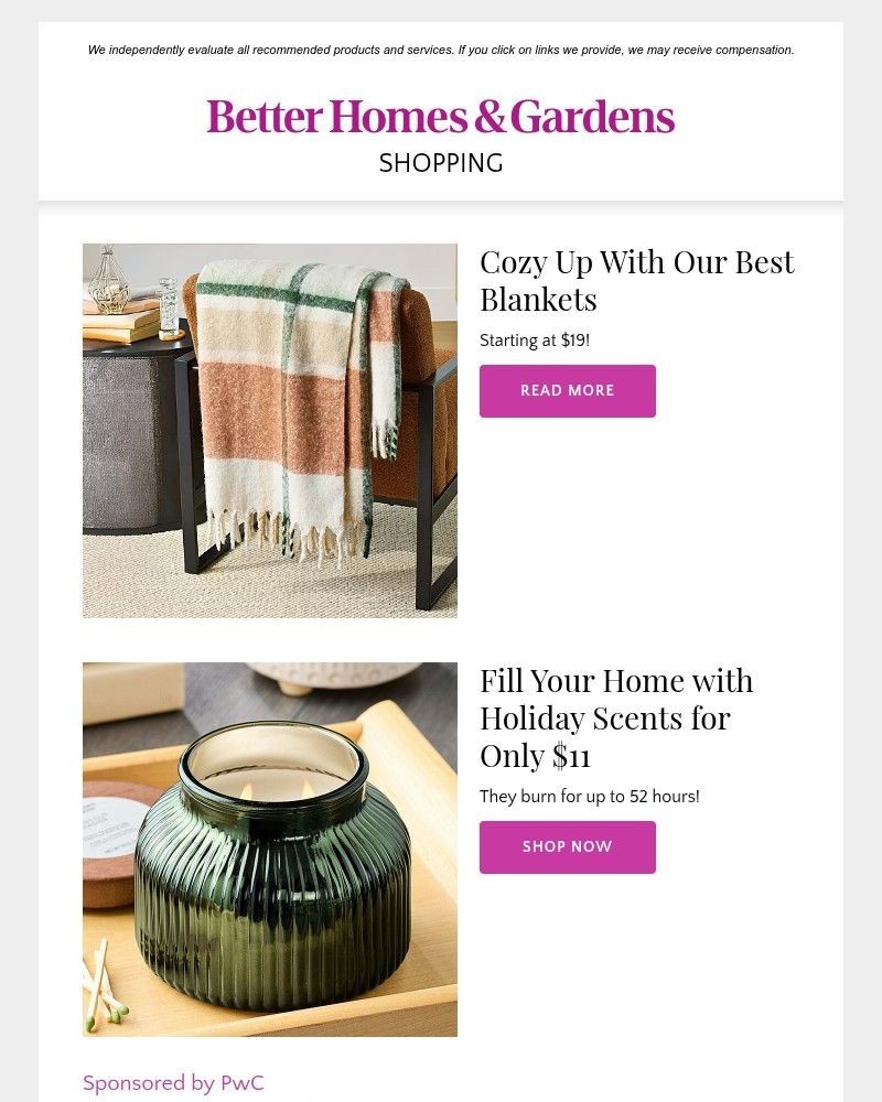 Screenshot of email sent to a Better Homes and Gardens Newsletter subscriber