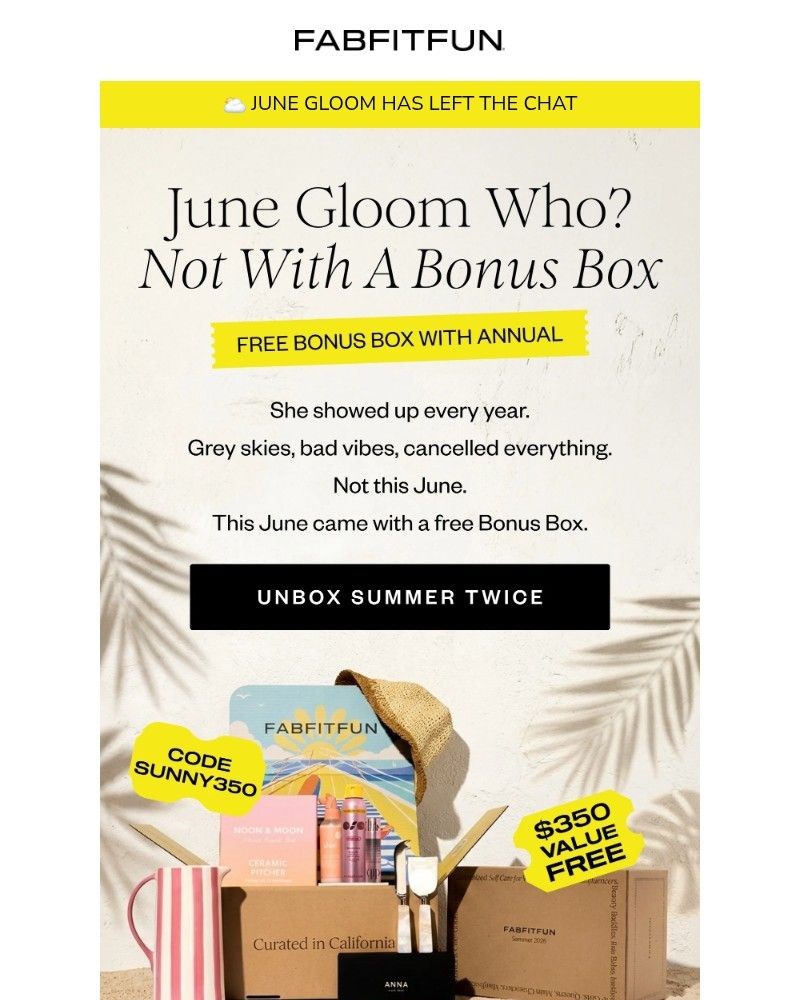 Screenshot of email sent to a FabFitFun Newsletter subscriber