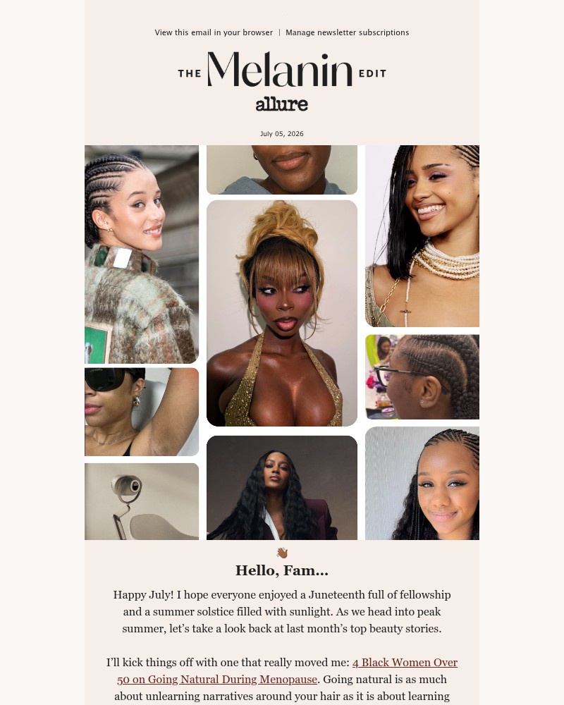 Screenshot of email sent to a allure Newsletter subscriber