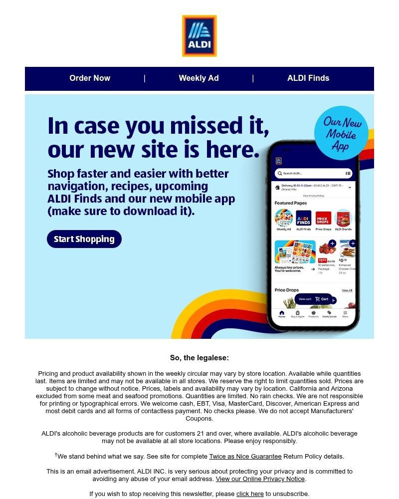 Screenshot of email sent to a Aldi Newsletter subscriber