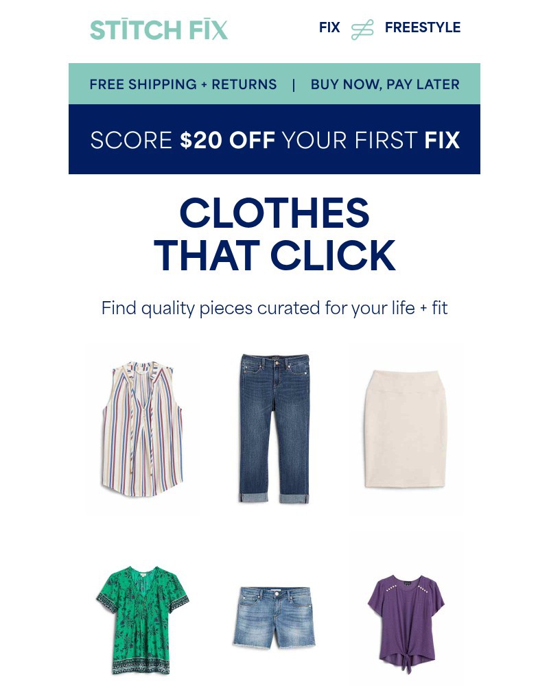 Screenshot of email sent to a Stitch Fix Cart abandoner