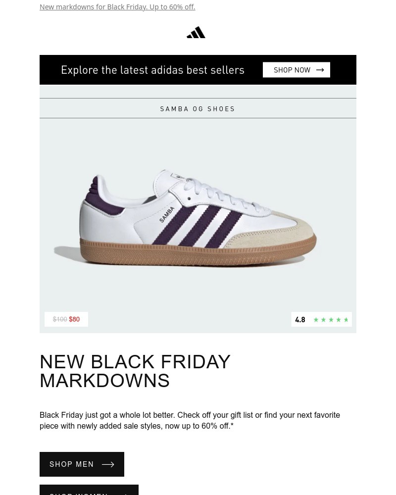 Screenshot of email sent to a Adidas Newsletter subscriber