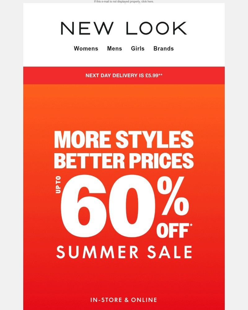 Screenshot of email sent to a New Look Newsletter subscriber