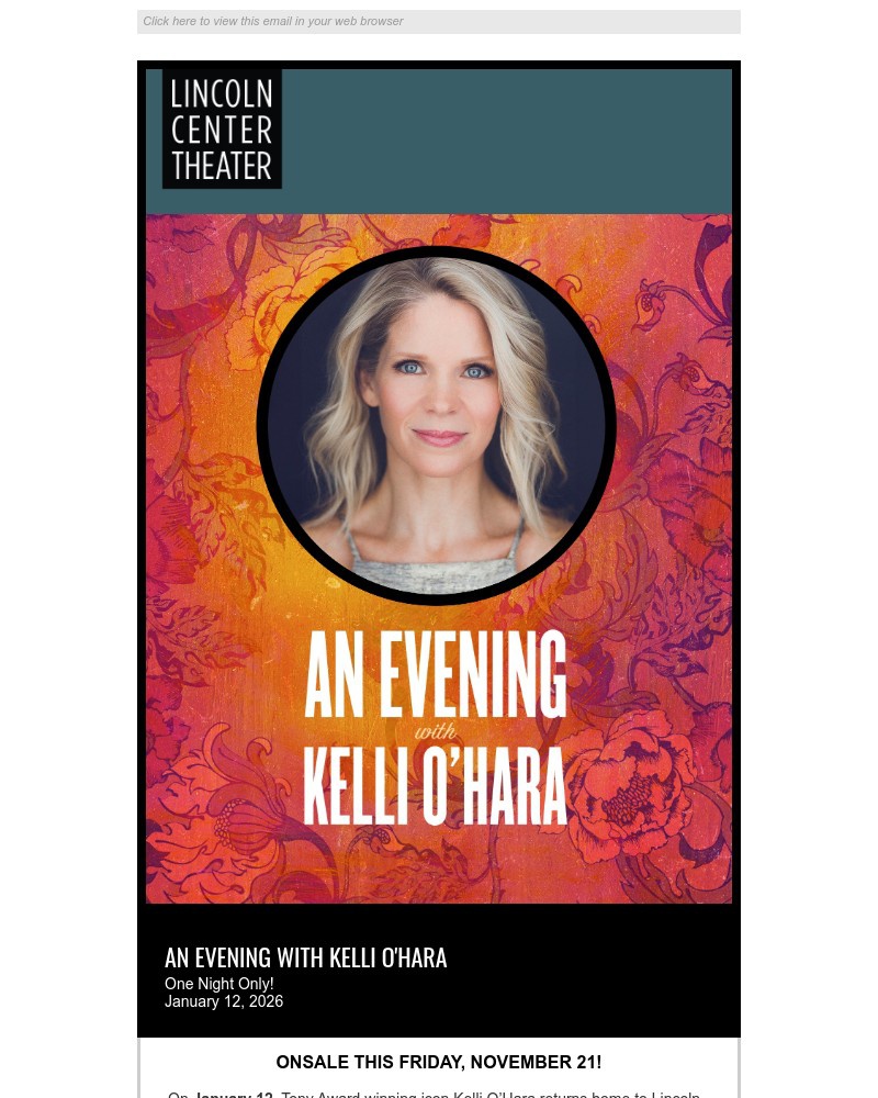 Screenshot of email sent to a Lincoln Center Theater Newsletter subscriber