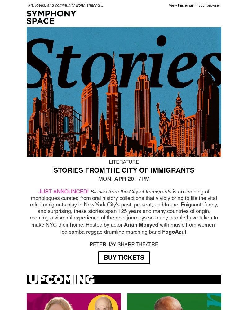 Screenshot of email sent to a Symphony Space Newsletter subscriber