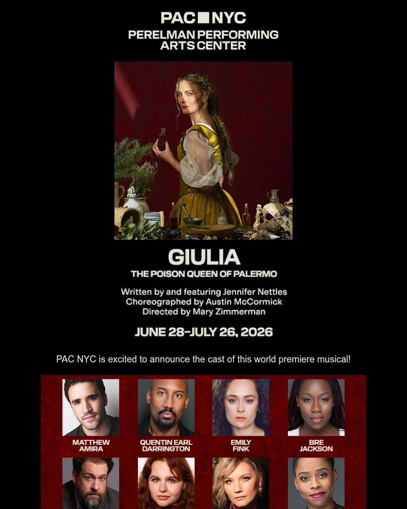 Screenshot of email sent to a Perelman Performing Arts Center (PAC NYC) Newsletter subscriber