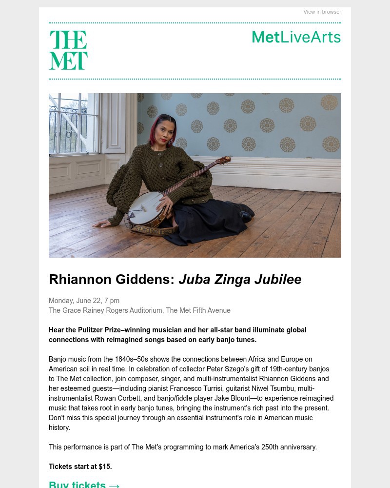 Screenshot of email sent to a The Metropolitan Museum of Art (The Met) Newsletter subscriber