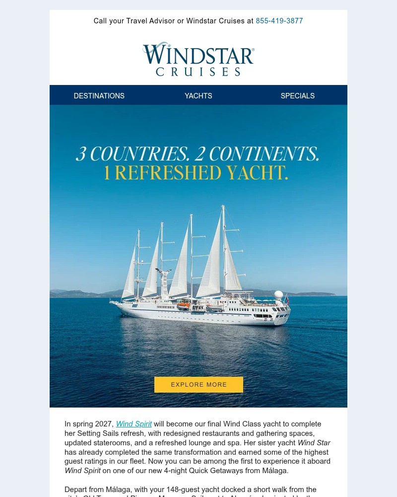 Screenshot of email sent to a Windstar Cruises Newsletter subscriber