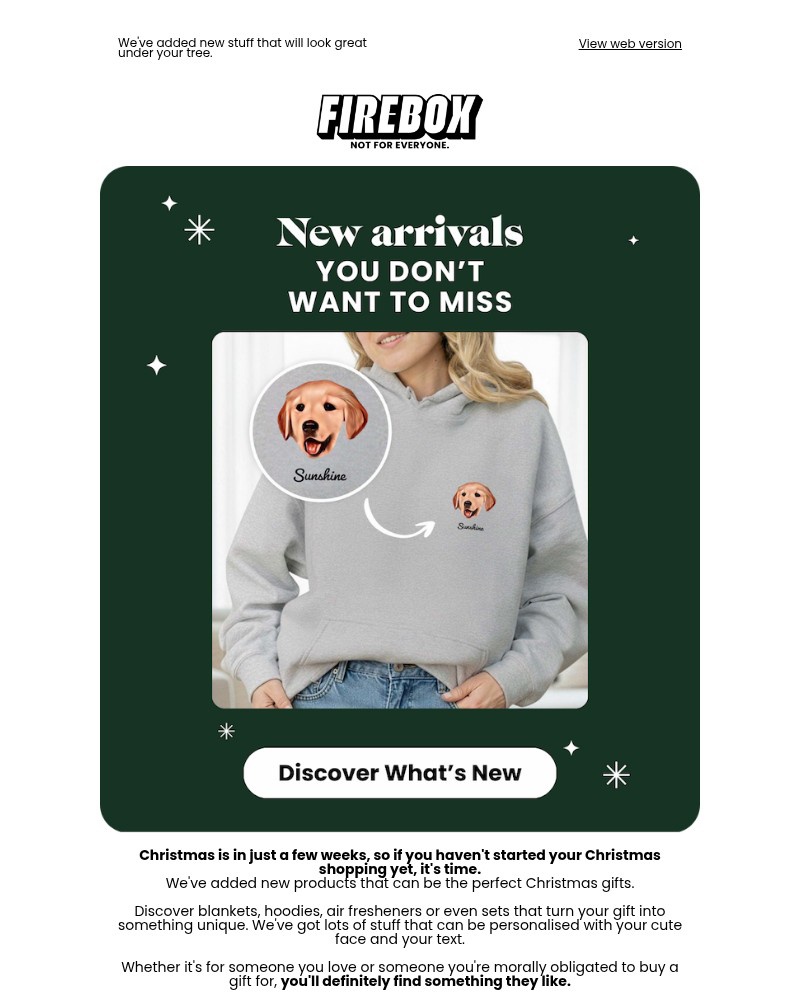 Screenshot of email sent to a Firebox Newsletter subscriber