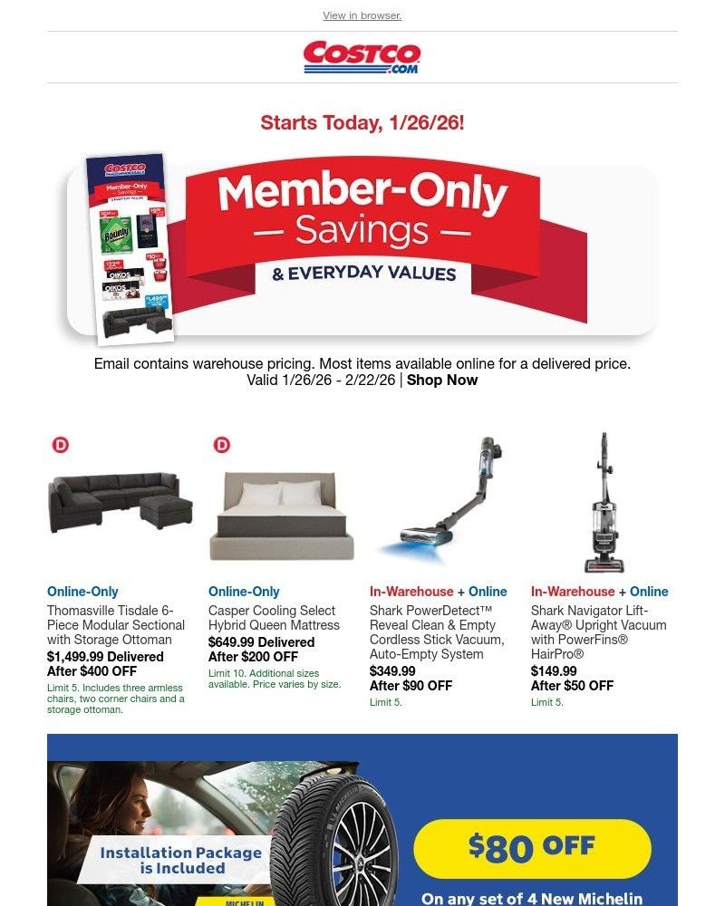 Screenshot of email sent to a Costco Newsletter subscriber