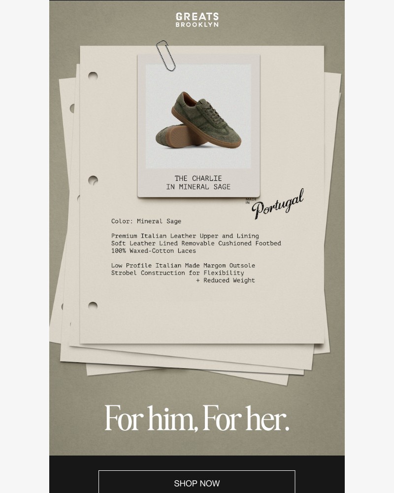 Screenshot of email sent to a Greats Newsletter subscriber